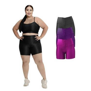 Imagem de Kit 3 Short Legging 3D Academia Fitness Feminino Plus Size-Feminino