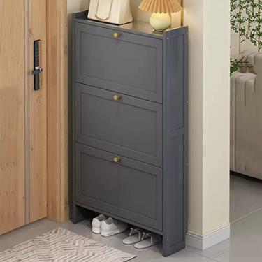 Imagem de Armário de sapatos cinza, armário de armazenamento de sapatos moderno com portas dobráveis 2/3, sapateira independente, armário de sapatos oculto fino para entrada, quarto, corredor (cor: 3 níveis