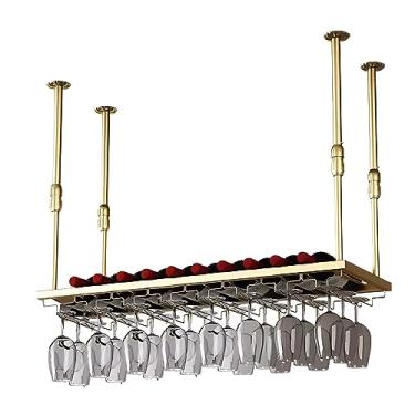 Imagem de Suporte suspenso para taças de vinho, cabide de taças de vinho de metal, preto/dourado, suportes de taças de champanhe, altura ajustável, resistente e durável, organizador de vinho flutuante para