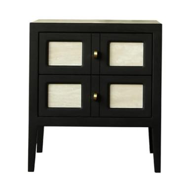 Imagem de VHDY85KA Mesa lateral vintage mesa de cabeceira cor contrastante armário de cabeceira simples com gavetas mesa de madeira com função de armazenamento prateleira de armazenamento (preto)