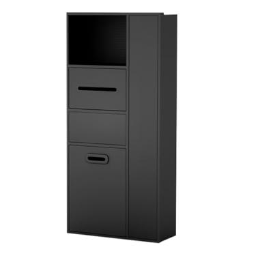 Imagem de Nichos de aço inoxidável, nichos de banheiro, caixote de lixo escondido ao lado de nichos de banheiro, prateleiras de armazenamento de cozinha para sala de estar, jardim, locais públicos (cor: preto