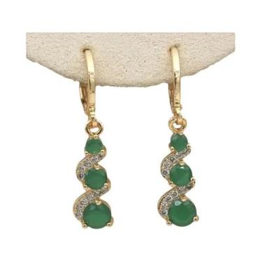 Imagem de Brincos Pendentes Vintage Com Pedra Verde Banhados a Ouro 14k Joias El