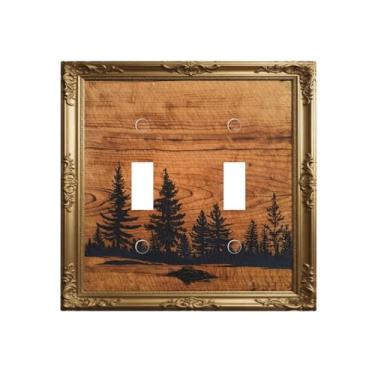 Imagem de Capa decorativa para interruptores de luz, árvore de madeira, 2 gangues, placa de parede com interruptor duplo, capa decorativa para decoração de casa