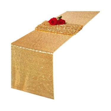 Imagem de Caminho De Mesa Com Lantejoulas Douradas Para Casamento, Banquete, Fes