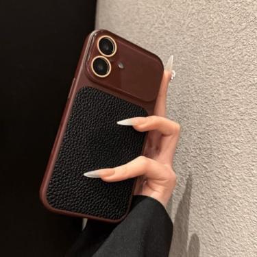 Imagem de Capa de couro com janela grande e blocos de cores para iPhone 13, 17 Pro Max, 16, 15 e 14 Pro Max com proteção para lente de vidro (para iPhone 17 Pro Max/Preto e Vermelho)