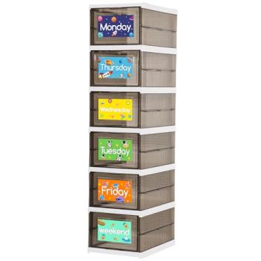 Imagem de Organizador de roupas para crianças com 6 prateleiras, diário, semanal, dobrável, organizador de armário com porta de plástico para meninos e meninas, itens essenciais de segunda a sexta-feira (cinza