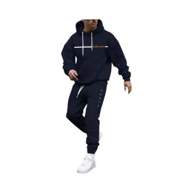 Imagem de Conjunto De Moletom Masculino Para Outono E Inverno Com Capuz E Cordão