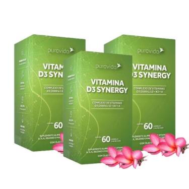 Imagem de Kit 3 Vitamina D3 Synergy Puravida 2.000u.i.s K2 Mk7 Cápsula - Pura Vi