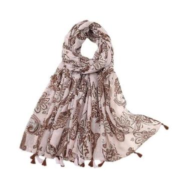 Imagem de Cachecol Floral De Viscose Para Mulheres 180x90cm, Pashmina Fina Para 