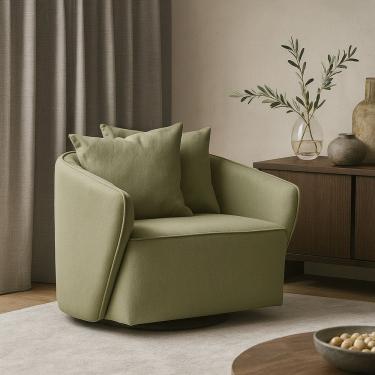 Imagem de Poltrona para Sala de Estar Girátoria Linho Antonela Verde