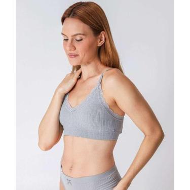 Imagem de Sutiã Top Sem Costura Com Bojo Removível Renda Marisa-75544, Cinza, G