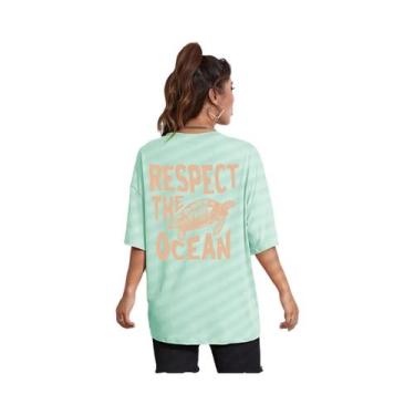 Imagem de Camiseta Feminina Verde Com Estampa De Tartaruga, Casual, Moda, Algodã