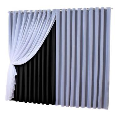 Imagem de Cortina Blackout Com Voal 3,00 x 2,80 Corta Ilhós Cromado - Genérico, 