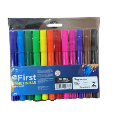 Imagem de Kit Conjunto 12 Canetinhas Coloridas Hidrocor Escola Arte Desenhos Pin