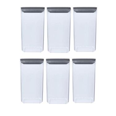 Imagem de Kit 6 Potes Herméticos Retangulares 1,5L cada Plástico Plasvale Porta Mantimentos Transparente