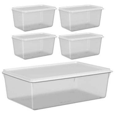 Imagem de Conjunto de Potes Plásticos 4 Pequenos de 600ml e 1 Grande de 4,5L Basic Coza Natural