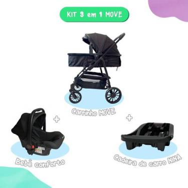 Imagem de Carrinho Bebê 3 Em 1 Passear Move Com Bebê Conforto E Base, Preto