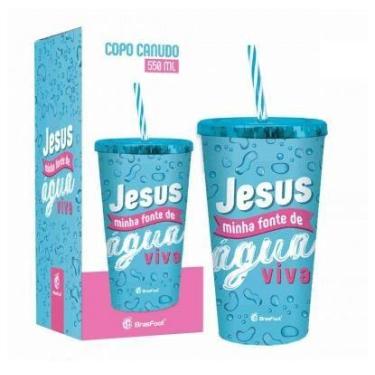 Imagem de Copo Acrílico com Canudo - Jesus Minha Fonte de Água Viva - Brasfoot