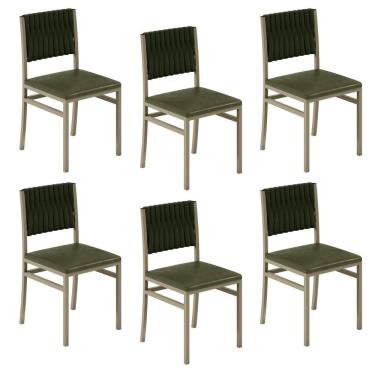 Imagem de Kit 6 Cadeiras para Sala de Jantar com Encosto em Malha Náutica Veneza Verde