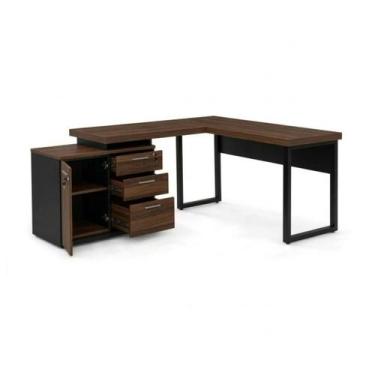 Imagem de Mesa Escritório em "L" - 1,70x1,50m (Extensível) - com Armário Misto (
