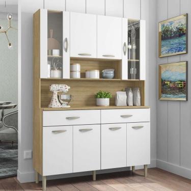 Imagem de Armário de Cozinha Compacta Paris 8 Portas 2 Gavetas MDF 121cm Amadeirado