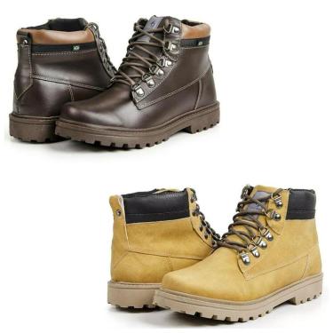 Imagem de Bota Masculina Coturno Couro Confortável Cadarço Kit 2-Masculino