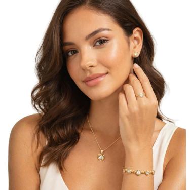 Imagem de Kit Feminino Coração Elegante Colar Brinco Pulseira Luxo