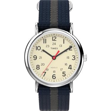 Imagem de Timex Relógio unissex T2N654 Weekender, pulseira de nylon, listrado azul/cinza