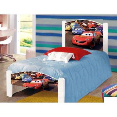 Imagem de Cama Infantil de Solteiro Adesivada Carros com Grade de Proteção para 