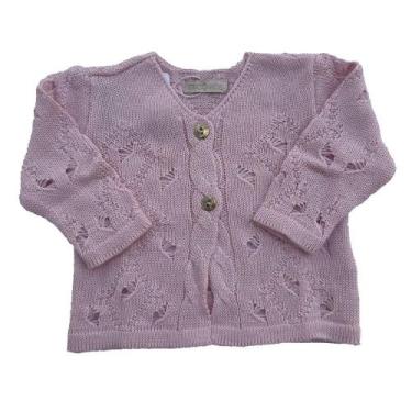 Imagem de Casaco de Tricô Sofia Trabalhado Rosa Claro - Tricô Kids, G, Rosa