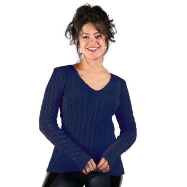 Imagem de Blusa Feminina Tricot Transinha Gola V Basica Elastano Manga Longa - G
