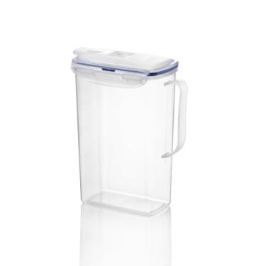 Imagem de LocknLock Jarro de água para porta de geladeira Aqua com alça de plástico livre de BPA com tampa flip superior, perfeito para fazer chás e sucos, 2 litros, transparente