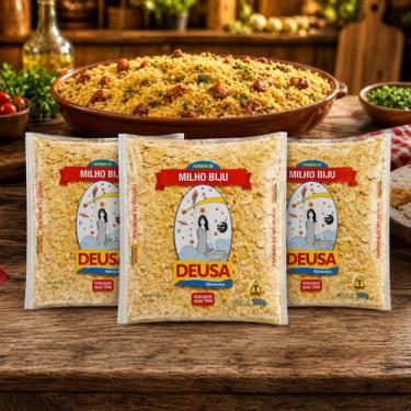 Imagem de Kit 3 Farinha de Milho Biju Natural Flocos Cuscuz Deusa 500g
