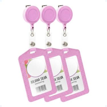 Imagem de Kit 3 Porta Credencial Retrátil Bilhete Único E Credencial - Hxt, Rosa