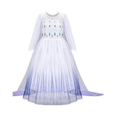Imagem de Vestido De Princesa Branco Da Disney Elsa Frozen Para Meninas, Manga L