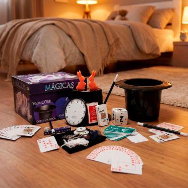 Imagem de Jogo de Mágicas Truques de Mágicas Ensina Até 30 Truques com Cartas e Cartola Preto
