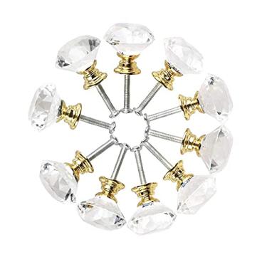 Imagem de Diamante forma cristal vidro 30mm armário porta gaveta maçaneta armário armário vestido puxador puxar o punho com parafusos, a porta 10pcs YYDFPIIA (Color : Gold)