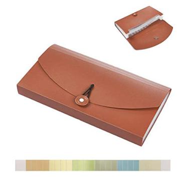 Imagem de Oak-Pine Pasta de recibos com 13 bolsos/organizador de moedas expansível com etiqueta/armazenamento de plástico para verificação/pequeno porta-bilhetes de cartão acordeão para escritório e casa (Clar