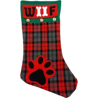 Imagem de Bota Meia Natalina Decoração Tecido Xadrez Woof 46cm