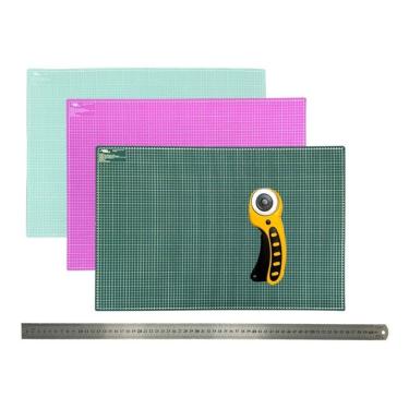 Imagem de kit Base Apoio Mesa de Corte 90x60 Cortador Amarelo 45 Régua inox 60