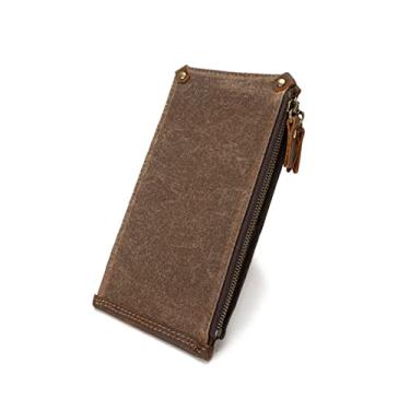 Imagem de Carteira longa masculina vintage de couro legítimo para talão de cheques, cartões de crédito, sem logotipo, Marrom, G