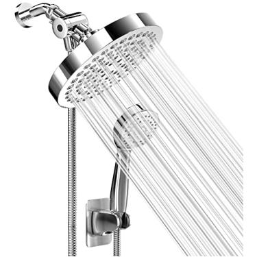 Imagem de Cabeça de chuveiro com combo portátil, chuveiro de alta pressão de 15 cm com mangueira de mão de 177 cm para banho - pulverizador giratório ajustável para cabeça de chuveiro bocais antivazamento - Ajuste universal