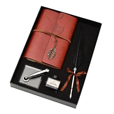 Imagem de HIOD Caneta tinteiro retrô caligrafia pena mergulho tinta escrita caderno conjunto base papelaria caixa de presente materiais escolares, preto