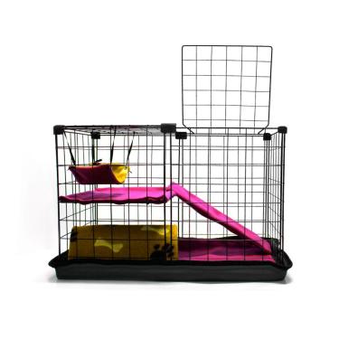 Imagem de Cercado Pet Porquinho da India 30x60x40 Preto com Teto Toca Rede e Tapete Higiênico Femea