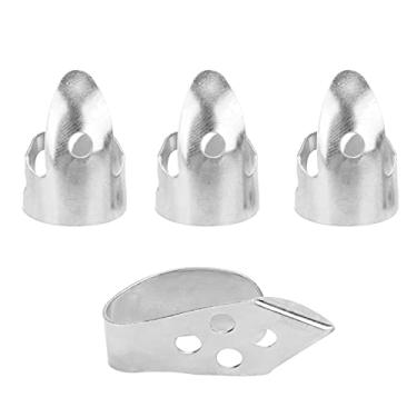 Imagem de Palhetas de metal, palhetas finas de guitarra banjo acústico palitos de dedo índice de dedo metal 1 peça polegar G para guitarras baixo (prata)