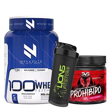 Imagem de 100% Whey Fuze 960g Original Leite Nitra Fuze Under Labz + Pré-Treino Prohibido 3VS Nutrition 360g Sabor Chiclete + Coqueteleira