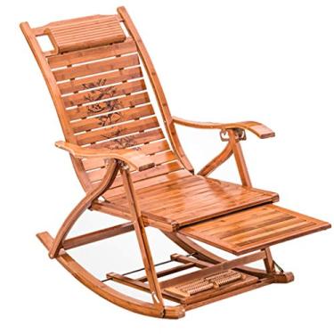 Imagem de Espreguiçadeira reclinável cadeira dobrável para jardim jardim piscina cadeira de balanço ajustável de bambu cadeira de balanço com apoio para os pés e apoio de braço Little Surprise