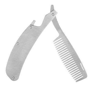 Imagem de Pente de barba de aço inoxidável, pente de bolso dobrável de bolso de bolso dobrável pente modelador de bigode para homens