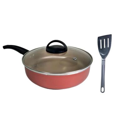 Imagem de Frigideira Alta Funda 20 Cm Antiaderente C/ Tampa Vidro