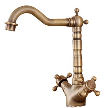 Imagem de LIDON Torneira de pia de banheiro Torneira de alça dupla Torneira de pia de banheiro Latão antigo Torneira de cozinha antiga de latão Torneira retrô para pia de banheiro Puxadores de torneira antigos